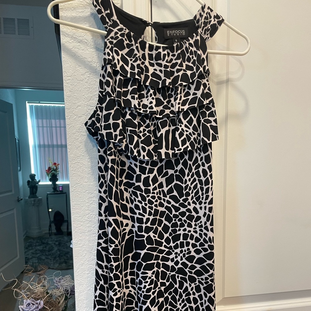 Enfocus Studio Black and White Patterned Maxi Dress